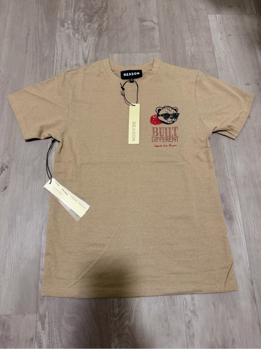 Reason Tan 'Built Different' Short Sleeve Tee with Bear Graphic